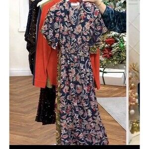 Belle Boho by Kim Gravel Floral Dreams Tiered Flutter Dress Indigo Size Medium